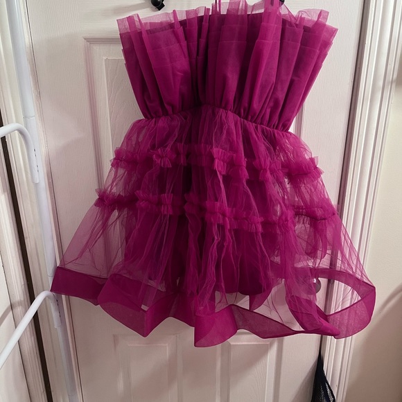 Lace & Beads magenta tulle bandeau mini dress from Uk 12 us 8 - Picture 5 of 7